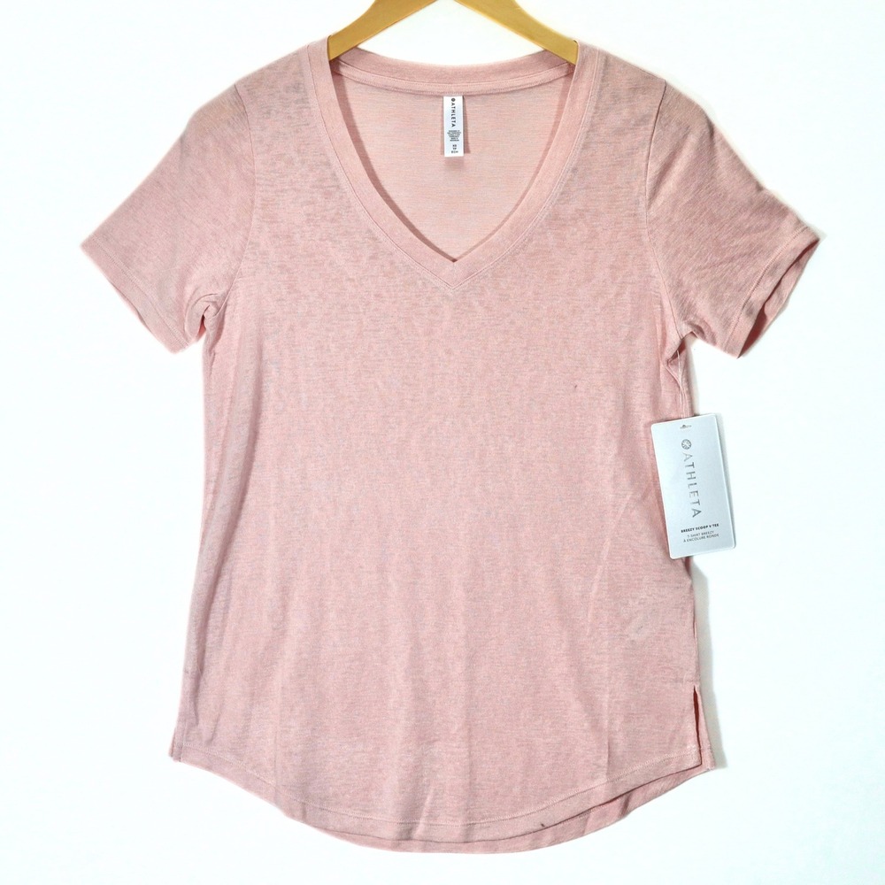 Athleta Breezy Scoop V Tee Shirt Womens XS NWT Pink Short Sleeve Slub Casual